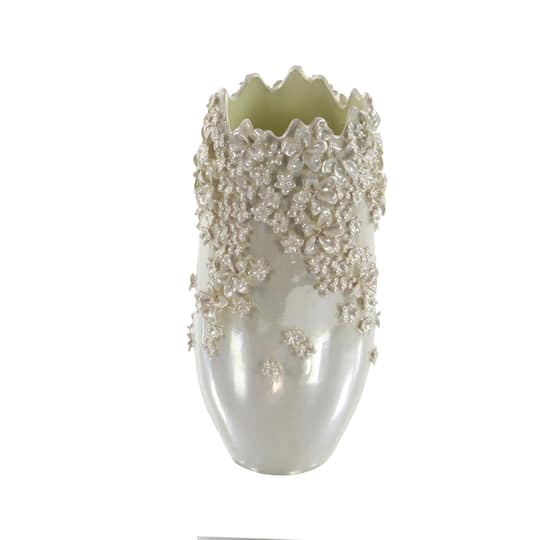Cream Ceramic Farmhouse Vase, 16" x 9" x 9"